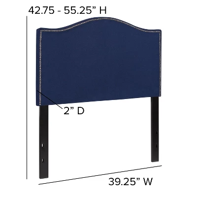 Emma And Oliver Upholstered Twin Size Headboard With Nailtrim In Navy Fabric 4 Emma And Oliver Upholstered Twin Size Headboard With Nailtrim In Navy Fabric - Image 4