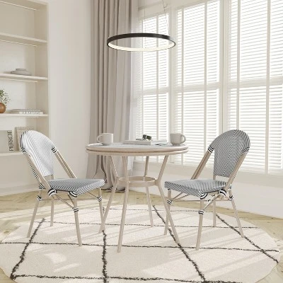 Emma & Oliver Massalia Indoor/Outdoor Bistro Style 31.5 In. Table With Textilene, Glass Top, And Two Chairs - Metal Frame 1 Emma & Oliver Massalia Indoor/Outdoor Bistro Style 31.5 In. Table With Textilene, Glass Top, And Two Chairs - Metal Frame