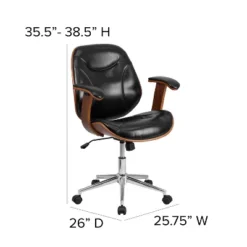 Emma And Oliver Mid-Back Black LeatherSoft Executive Ergonomic Wood Swivel Office Chair - Arms 12 Emma And Oliver Mid-Back Black LeatherSoft Executive Ergonomic Wood Swivel Office Chair - Arms -Home office GUEST 7f70b893 973f 4b69 8944 1b470aa1681d