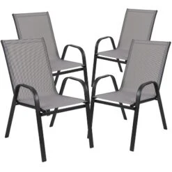 Emma And Oliver 4 Pack Outdoor Stack Chair With Flex Comfort Material - Patio Stack Chair -Home office GUEST 7fcd6882 9d5a 4725 bcfd eec0c14b4ae2