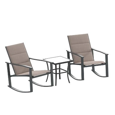 Emma And Oliver 3 Piece Outdoor Rocking Chair Patio Set With Flex Comfort Material And Metal Framed Glass Top Table 12 Emma And Oliver 3 Piece Outdoor Rocking Chair Patio Set With Flex Comfort Material And Metal Framed Glass Top Table - Image 12