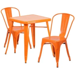 Emma And Oliver Commercial Grade 23.75" Square Metal Indoor-Outdoor Table Set W/ 2 Stack Chairs -Home office GUEST 80a9652b 1ac8 41f7 944f d0735b830ef9