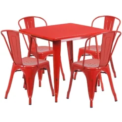 Emma And Oliver Commercial Grade 31.5" Square Metal Indoor-Outdoor Table Set With 4 Stack Chairs -Home office GUEST 81052529 761c 4245 9c04 99e17e304dbf