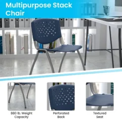 Emma And Oliver Home And Office Navy Plastic Stack Chair With Perforated Back - Guest Chair -Home office GUEST 810cd6be 0fa3 4aaf 8d93 f59c71a1ff4c
