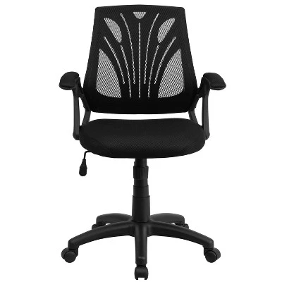 Emma And Oliver Mid-Back Designer Black Mesh Swivel Task Office Chair With Open Arms 8 Emma And Oliver Mid-Back Designer Black Mesh Swivel Task Office Chair With Open Arms - Image 8
