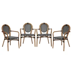 Emma & Oliver Colmar Set Of Four Indoor/Outdoor Stacking Thonet Bistro Style Chairs With Arms, PE Rattan Seat And Finished Metal Frame -Home office GUEST 81f5fefb 963a 4667 bb60 aea9156d572d