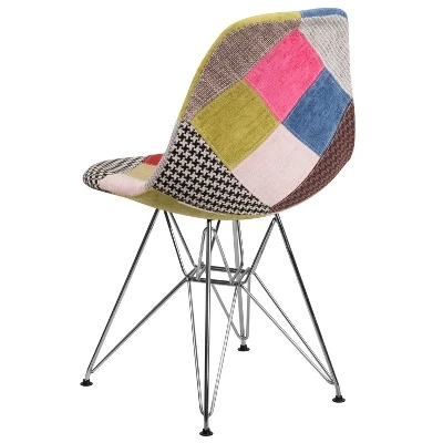 Emma And Oliver Milan Patchwork Fabric Chair With Chrome Base 3 Emma And Oliver Milan Patchwork Fabric Chair With Chrome Base - Image 3