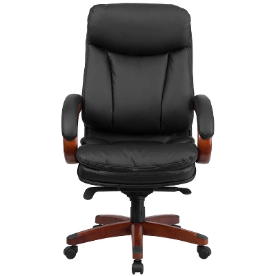 Emma And Oliver High Back Black LeatherSoft Synchro-Tilt Ergonomic Office Chair With Wood Base 8 Emma And Oliver High Back Black LeatherSoft Synchro-Tilt Ergonomic Office Chair With Wood Base - Image 8