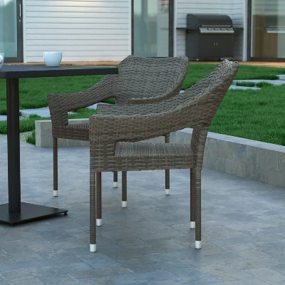 Emma And Oliver All-Weather Indoor/Outdoor Stacking Patio Dining Chairs With Steel Frame And Weather Resistant PE Rattan 1 Emma And Oliver All-Weather Indoor/Outdoor Stacking Patio Dining Chairs With Steel Frame And Weather Resistant PE Rattan