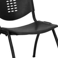 Emma And Oliver Black Plastic Office Side Stack Chair With Oval Cutout Back -Home office GUEST 85898899 83d6 4185 8034 164192933864