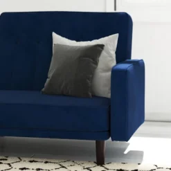 Emma And Oliver Plush Padded Upholstered Split Back Sofa Futon With Vertical Channel Tufting And Wooden Legs -Home office GUEST 86a3b819 ee06 4e85 8729 e98da70d9da2