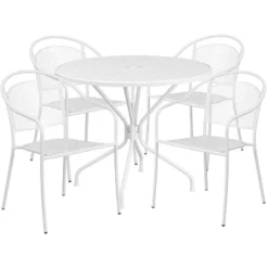 Emma And Oliver Commercial 35.25" Round Metal Garden Patio Table Set W/ 4 Round Back Chairs -Home office GUEST 86a9de90 80ef 45f8 b756 7b258625cc12