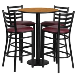 Emma And Oliver 30" Round Laminate Table Set With 4 Ladder Back Metal Stools -Home office GUEST 88164733 88a7 4f86 9c74 276fa64ad4d2