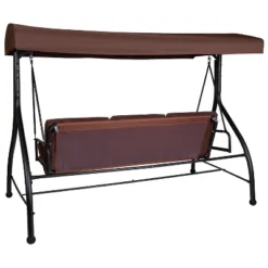 Emma And Oliver 3-Seat Outdoor Steel Converting Patio Swing And Bed Canopy Hammock In Brown -Home office GUEST 88184dc8 8dea 4667 ba67 25150126bbe9