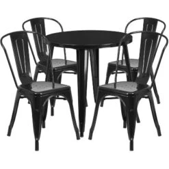Emma And Oliver Commercial Grade 30" Round Metal Indoor-Outdoor Table Set With 4 Cafe Chairs -Home office GUEST 8827dc43 5898 44e7 8d4f ee78805f4a97