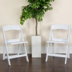 Emma And Oliver 4 Pack 1000 Lb. Capacity White Resin Folding Chair With Slatted Seat