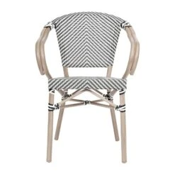 Emma & Oliver Massalia Set Of Two Indoor/Outdoor Stacking Thonet Bistro Style Chairs With Arms, Textilene Seat And Bamboo Finished Metal Frame -Home office GUEST 88ee5651 76cb 4ee9 93ac c77f7511c652