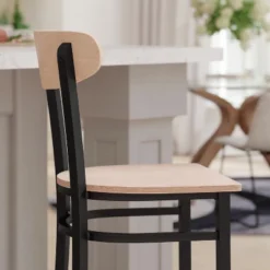 Emma And Oliver Industrial Barstool With Rolled Steel Frame And Solid Wood Seat - 500 Lbs. Static Weight Capacity -Home office GUEST 8955cae2 2106 46d1 a973 d8a75e777162