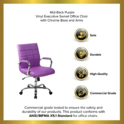 Emma And Oliver Mid-Back Vinyl Executive Swivel Office Chair With Chrome Base And Arms -Home office GUEST 89724f99 6577 4869 962d 1903ac84e12a