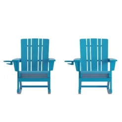 Emma And Oliver Set Of 2 Adirondack Rocking Chairs With Cup Holders, Weather Resistant HDPE Adirondack Rocking Chairs -Home office GUEST 89a70a94 6ecd 4a0b 9955 e3d6fb950f11