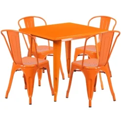 Emma And Oliver Commercial Grade 31.5" Square Metal Indoor-Outdoor Table Set With 4 Stack Chairs -Home office GUEST 89cd9c45 05cc 403b 982a 3cb67821ce0b