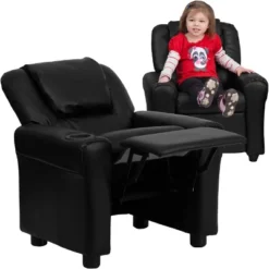 Emma And Oliver Contemporary Kids Recliner With Cup Holder And Headrest -Home office GUEST 8a681007 fe88 4343 9a9c 249dea0c22e7