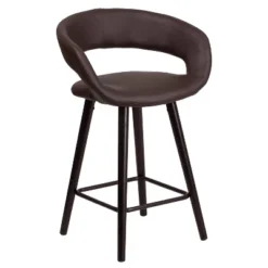 Emma And Oliver 24"H Cappuccino Wood Rounded Open Back Counter Height Stool -Home office GUEST 8b2b468f 8f16 4a25 aa04 8f1514b1c6ea
