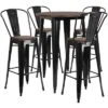 Emma And Oliver 30" Round Metal/Wood Bar Table Set - 4 Stools