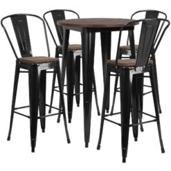 Emma And Oliver 30" Round Metal/Wood Bar Table Set - 4 Stools