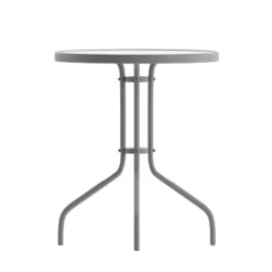 Emma And Oliver 23.75'' Round Glass Top Metal Table With 2 Aluminum Slat Stack Chairs -Home office GUEST 8c58b347 3ece 4600 a58c 10a4d5ec1a2d