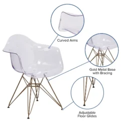 Emma And Oliver 2 Pack Transparent Side Chair With Arms And Gold Base - Accent & Side Chair -Home office GUEST 8c9661d2 cbac 45b3 8427 8e756a8641d9