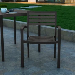 Emma And Oliver Set Of 2 Stackable All-Weather Aluminum Patio Chairs With Faux Teak Slats -Home office GUEST 8d33f239 f837 4ba7 80fe d13d09ff24b4