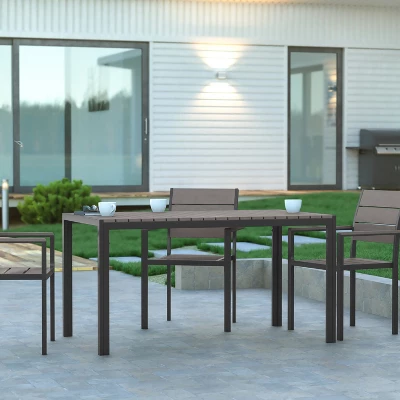 Emma And Oliver 55" X 31" Outdoor Dining Table With Faux Teak Poly Slat Top And Metal Frame 1 Emma And Oliver 55" X 31" Outdoor Dining Table With Faux Teak Poly Slat Top And Metal Frame