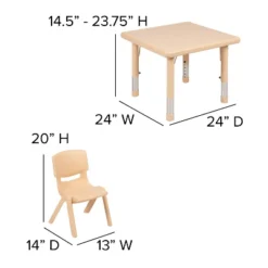 Emma And Oliver 24" Square Plastic Height Adjustable Activity Table Set With 2 Chairs -Home office GUEST 8ed71b5b ffc0 4cd2 83c8 4463f30ce647