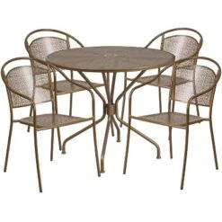 Emma And Oliver Commercial 35.25" Round Metal Garden Patio Table Set W/ 4 Round Back Chairs -Home office GUEST 8ee752a6 8633 4c79 8960 deab83b647c5