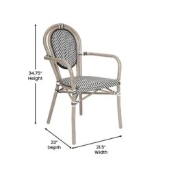 Emma & Oliver Massalia Set Of Four Indoor/Outdoor Stacking Thonet Bistro Style Chairs With Arms, Textilene Seat And Bamboo Finished Metal Frame -Home office GUEST 90582257 e1d7 4295 89fc e87817517289