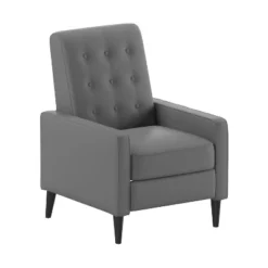 Emma And Oliver Jules Mid-Century Modern Button Tufted Upholstered Easy Pushback Recliner With Wooden Legs -Home office GUEST 90af9582 44ad 4f25 b1f8 d9ba64e7a4e5