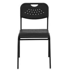 Emma And Oliver Black Plastic Student Classroom Stack Chair With Open Back -Home office GUEST 92e25547 8656 41c5 9b6f 745371da03c1