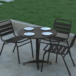 Emma And Oliver 31.5'' Round Aluminum Indoor-Outdoor Table With Base -Home office GUEST 930099b6 0b13 4325 b562 881324526330