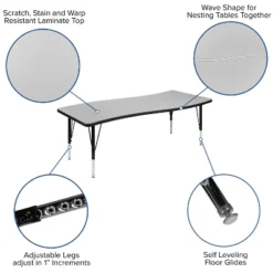 Emma And Oliver 3 Piece 86" Oval Wave Collaborative Grey Kids Adjustable Activity Table Set -Home office GUEST 95b70b7d 888f 4fd4 af50 55ab1df31fa9