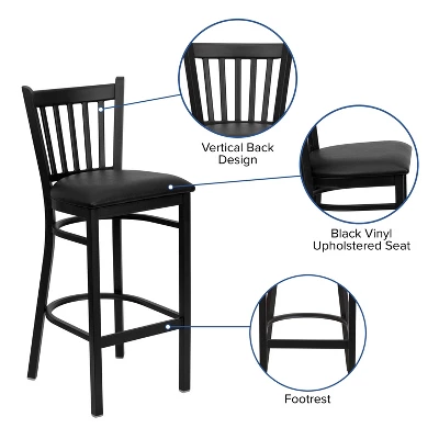 Emma And Oliver Black Vertical Back Metal Restaurant Dining Barstool 4 Emma And Oliver Black Vertical Back Metal Restaurant Dining Barstool - Image 4