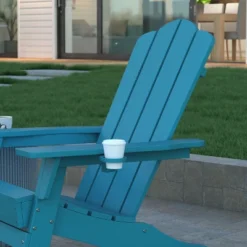 Emma And Oliver Adirondack Chair With Cup Holder, Weather Resistant HDPE Adirondack Chair -Home office GUEST 9624372c 2e40 4728 af2e b8e7be100b92