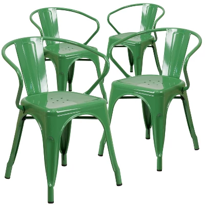 Emma And Oliver Commercial Grade 4 Pack Metal Indoor-Outdoor Chair With Arms 14 Emma And Oliver Commercial Grade 4 Pack Metal Indoor-Outdoor Chair With Arms - Image 14