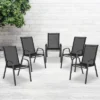 Emma And Oliver 5 Pack. Outdoor Stack Chair With Flex Comfort Material And Metal Frame