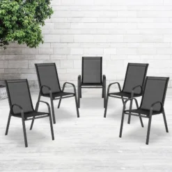 Emma And Oliver 5 Pack. Outdoor Stack Chair With Flex Comfort Material And Metal Frame