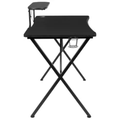 Emma And Oliver Black Gaming Desk With Cup Holder, Headphone Hook, And Monitor/Smartphone Stand -Home office GUEST 96e831a2 aa99 4751 9602 aa2b2bac7a62