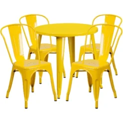 Emma And Oliver Commercial Grade 30" Round Metal Indoor-Outdoor Table Set With 4 Cafe Chairs -Home office GUEST 97236a6c 06c5 4500 9c89 acc7b8ddb505