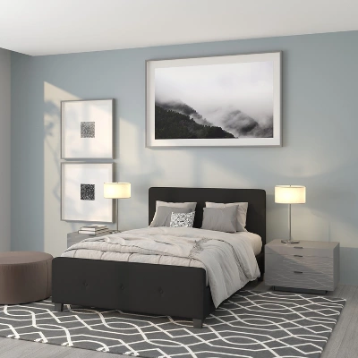 Emma And Oliver Full Size Three Button Tufted Platform Bed In Black Fabric 1 Emma And Oliver Full Size Three Button Tufted Platform Bed In Black Fabric