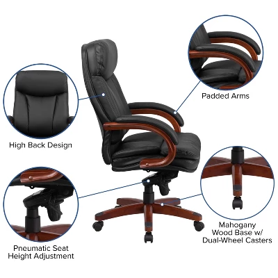 Emma And Oliver High Back Black LeatherSoft Synchro-Tilt Ergonomic Office Chair With Wood Base 2 Emma And Oliver High Back Black LeatherSoft Synchro-Tilt Ergonomic Office Chair With Wood Base - Image 2