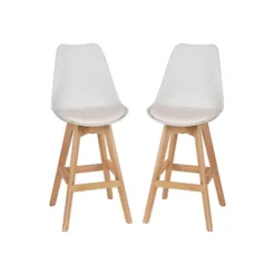 Emma And Oliver Set Of Two Upholstered Dining Stools With Matching Attached Seat And Wood Frame -Home office GUEST 987e1647 bd61 4284 94fe b716ef507f5f
